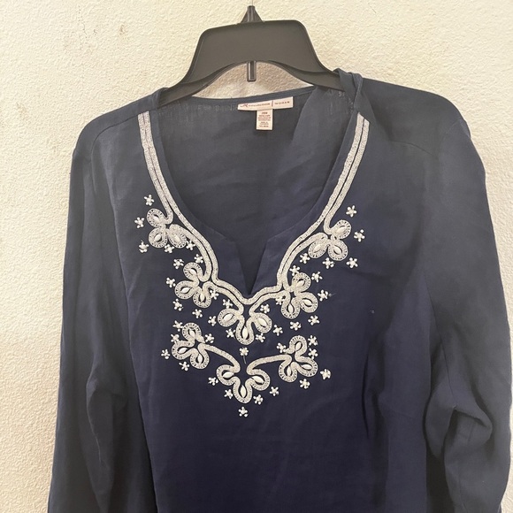 JM Collection Women’s Embroidered Tunic Top, Navy Blue, Size 20 W - Picture 3 of 12